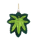 CANNABIS CHRISTMAS TREE ORNAMENT 4.5&quot; Glass Green Glitter Pot Leaf Marij... - £15.10 GBP