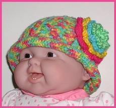 Groovy Colors Hat For Toddlers Babies Girls Bright Colored Flower Aqua Lime Pink - £12.17 GBP