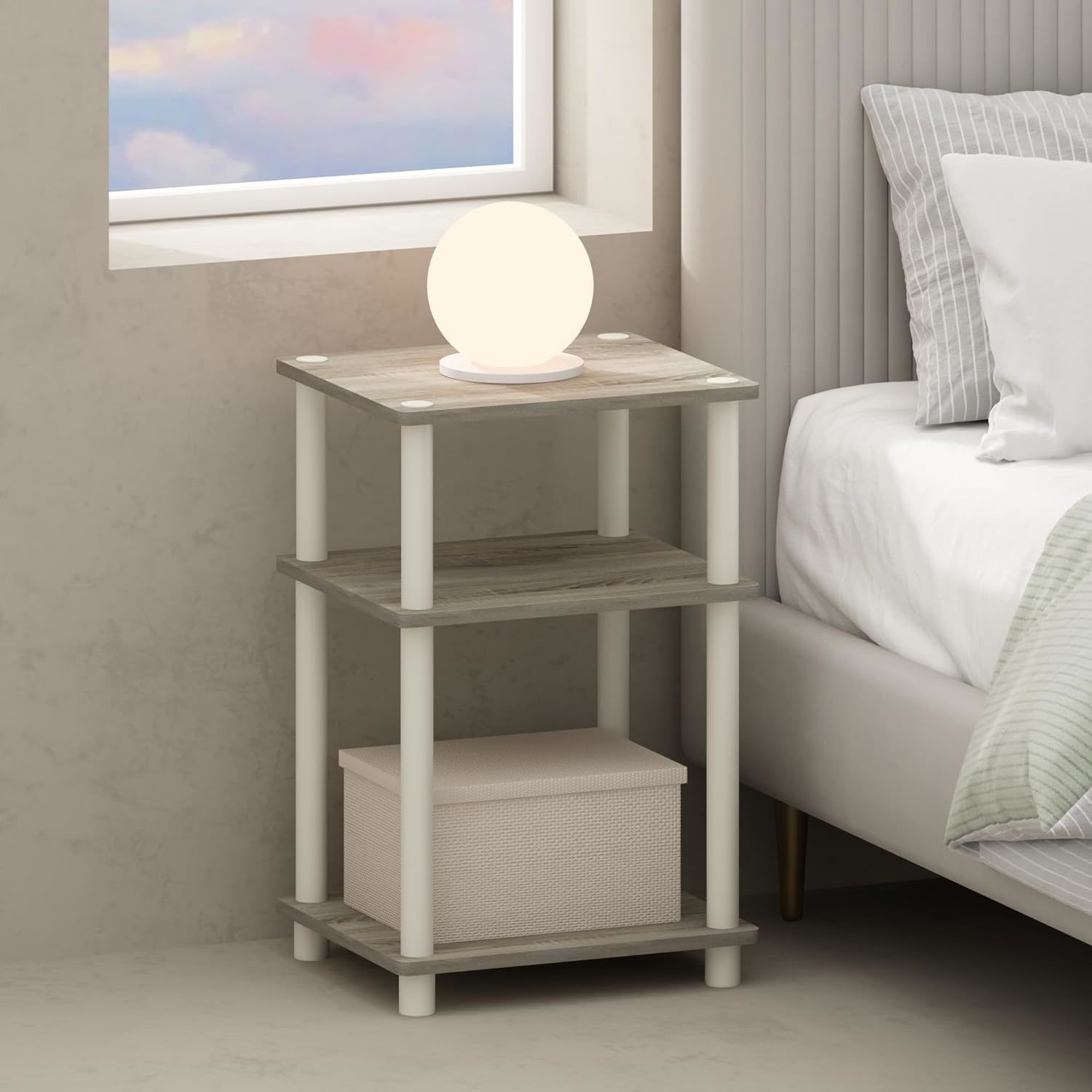 Furinno Just 3-Tier Turn-N-Tube Open Storage Nightstand,, Sonoma Oak/White - $31.97