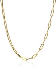 14k Yellow Gold Paperclip Chain Cable Bracelet Necklace 18&quot; Hollow Real silver - £67.47 GBP