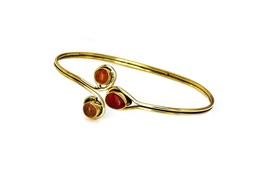 Brass Wrap Bracelet with Red and Orange Stones, Boho Chic Style - £17.58 GBP