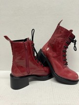 MIZ MOOZ  LEATHER SIDE ZIP LACE UP  BOOT RED 37EU / 7US  # C-79 - $137.61