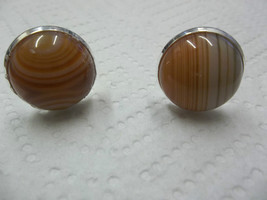 Jewelry cufflinks natural agate cabs  hand set silver plated brass setting  E - $14.24