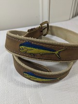 Guy Harvey Mahi Mahi Fish Belt Sz 36 Embroidered Leather Canvas Deep Sea Fishing - £16.44 GBP