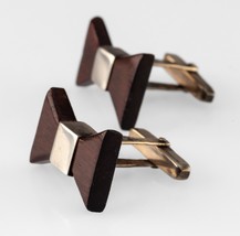 Vintage Taxco Mexico Signed Beto Sterling Silver &amp; Dark Wood Bowtie Cufflinks - £59.34 GBP