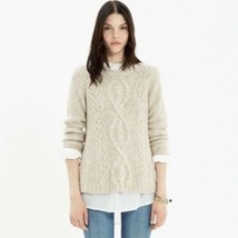 $98 MADEWELL marled cableknit FIRELIGHT sweater S tan+white alpaca wool pullover - £11.01 GBP