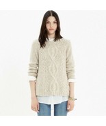 $98 MADEWELL marled cableknit FIRELIGHT sweater S tan+white alpaca wool ... - £11.01 GBP
