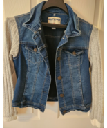 Wallflower Womens Juniors Denim Jacket Size M Knit Sleeves Button Up Exc... - $29.78 CAD