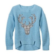 Girls Sweater Christmas Sugar Rush Reindeer Blue Waffle Knit Long Sleeve... - $19.80