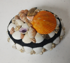 3 1/2 inch Oval Small Shell Covered Jewelry Case - Orange Scallop on Top - £8.12 GBP