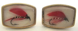Fly Fishing Lures Cuff Links Vintage 1970&#39;s Clear and Red Lucite - £10.22 GBP