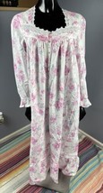 New Eileen West Pink Floral Rose Print Nightgown Long Sleeve Cotton Lace Sz M - £54.21 GBP