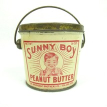 Vintage Sunny Boy Peanut Butter Tin Pail with Lid &amp; Bail Handle 16oz Ohi... - £199.10 GBP