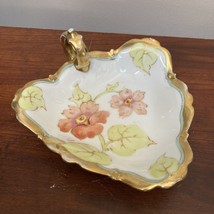 Antique Vtg Limoges Porcelain De France Hand Painted Flowers Tray Dish W Handle - £43.42 GBP