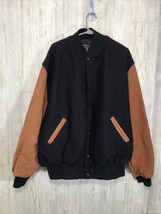 Vtg Holloway College Varsity Wool Leather Jacket Men&#39;s 2XL Navy Tan NO SCHOOL - £43.52 GBP