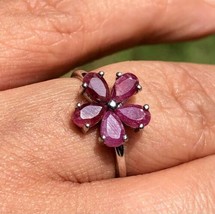 Natural Ruby Flower Floral Ring in 925 Sterling Silver, Flower 10mm dia ... - £18.96 GBP