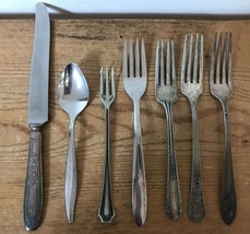 Mixed Lot 7 Vintage Antique Silverplate Stainless Forks Spoons Knife Fla... - £31.31 GBP