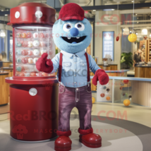 Maroon Gumball Machine mascot costume character dressed with a Chambray Shirt an - £971.51 GBP