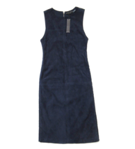 NWT Alice + Olivia Leather Suede Sheath in Navy Blue Sleeveless Dress 6 $1095 - $140.00