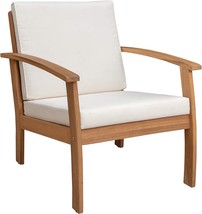 Patio Sense Lio Wooden Chair | Brown &amp; White | Accent Armchair with Cushions | - £139.05 GBP