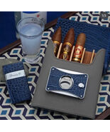 Brizard  5  case - Indigo Croco Pattern and Grey  Leather with Cutter &amp; ... - $12,659.13 MXN