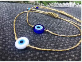 Greek Evil eye bracelet Gold string Evil eye anklet Nazar Turkish bracelet  - £4.69 GBP