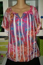 Sublimation Tattoo Peasant Top Blouse Shirt~2X~Gypsy Hippie Boho Tie Dye... - £15.35 GBP