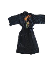 Vintage &quot;Golden Deer&quot; Silk Black Robe Tiger/Phoenix Embroidery S - £66.17 GBP