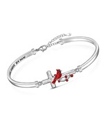 Red Cardinal Bracelet for Women Sterling Silver Cross Appear - £116.64 GBP