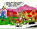 Cow Farmer Late Breakffast Comic Petley Laff Card C-98 1953 Chrome Postc... - $2.92