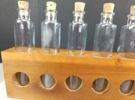 Vintage 10 Bottle Spice rack Propagation Wood Stand 10 Bottles Glass  - £40.59 GBP