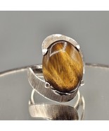 Sterling Silver Tigers Eye Ring Dramatic High Mount Atomic Retro Sz 6.5 - $929.61 MXN