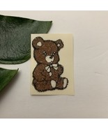 Vintage Unbranded Teddy Bear Fuzzy Felt Sticker Brown Animal 80s Bow - $11.87