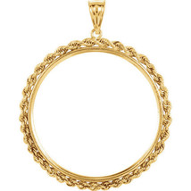 14k solid Yellow gold 4-Prong Rope Coin Bezel Frame 50 Mexican Mexico Pesos #16 - £397.61 GBP