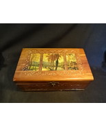 Old Vtg Wooden Wood Trinket Jewelry Box With Mirror Autumn Fall Scenic D... - £31.86 GBP