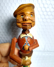 ANRI Mechanical Drinking Man With Long Flask Bottle Stopper Carved Wood Vintage - £41.76 GBP