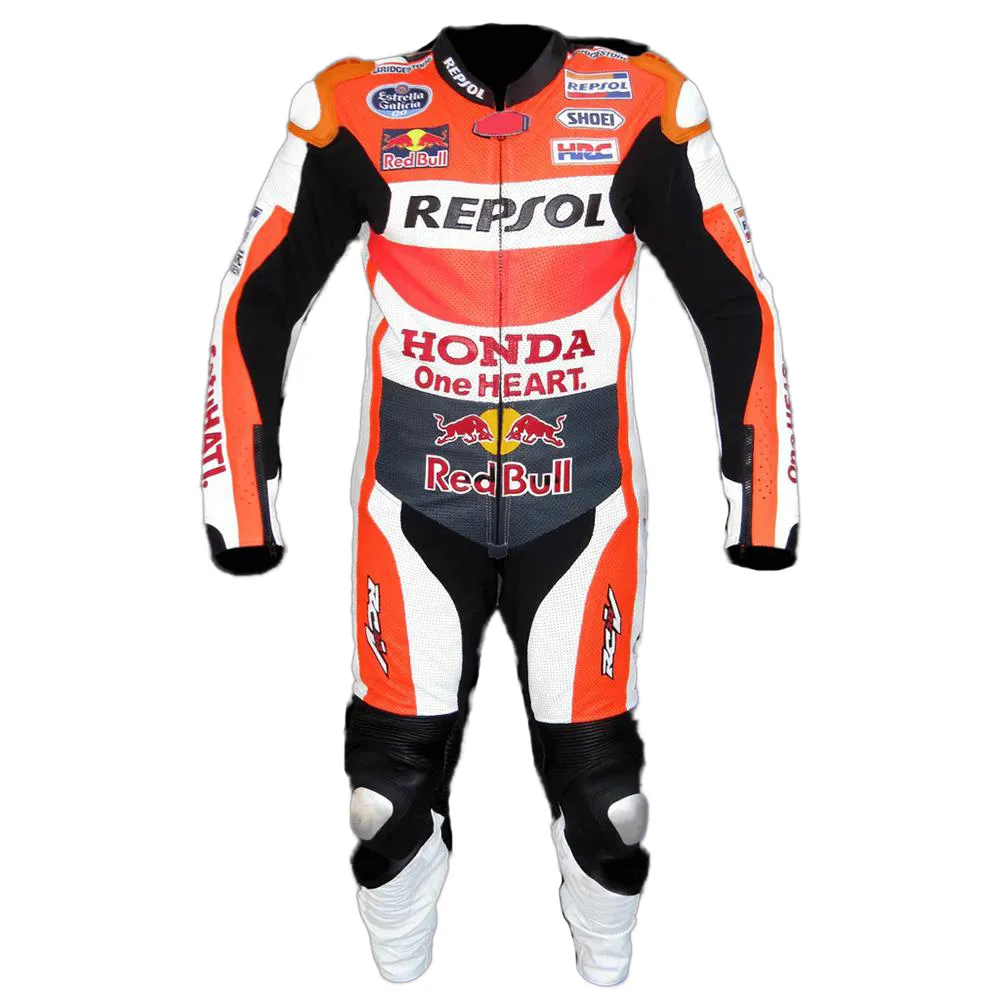 MARC MARQUEZ HONDA REPSOL MOTORCYCLE RACING LEATHER SUIT WITH CE-APPROVE... - $299.00