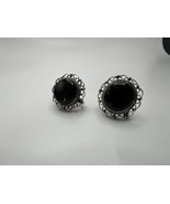 Vintage Mid Century Modern Sterling Onyx Southwestern Screwback Earrings... - $52.14 CAD