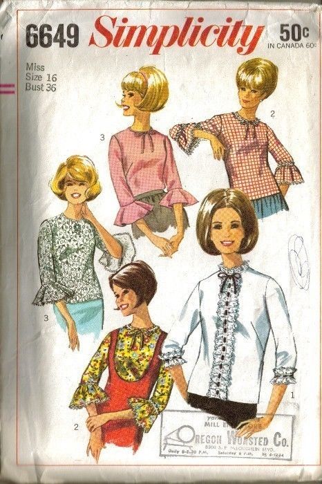 Primary image for Vintage 1966 Simplicity Pattern #6649 Misses' Blouses Size 16
