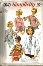 Vintage 1966 Simplicity Pattern #6649 Misses' Blouses Size 16 - £9.59 GBP