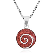 Bold Beauty Red Coral Spiral Disc .925 Sterling Silver Necklace - £15.81 GBP