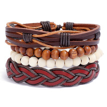 Modyle 4pcs/ set Adjustable Leather Bracelets for Men Braided Black Brown Bangle - £11.30 GBP