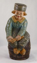 Vintage Large Painted Dutch Boy on Barrel Cast Iron Still Penny Bank By ... - £236.29 GBP