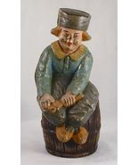 Vintage Large Painted Dutch Boy on Barrel Cast Iron Still Penny Bank By ... - £239.50 GBP