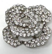 Vintage 3D Silvertone and Rhinestone Rose Pendant - $9.49