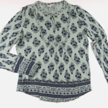 LUCKY BRAND Boho Gray floral semi sheer knit top Size L - $15.39
