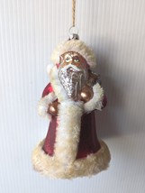 Vintage Mercury Glass Santa Claus Father Christmas  Germany Crackle Old Fur Rare - £78.09 GBP