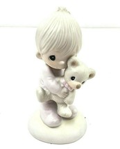 Precious Moments "Jesus Loves Me" 1978 Boy w/ Teddy Bear E-1372/B Figurine - $10.99