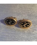 Vintage Anson Signed Oval Goldtone with Black Enamel &amp; Swirl Cuff Links ... - £9.55 GBP