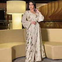 Women&#39;s Long Muslim Dress Moroccan Caftan Belt Gulf Abayas For Dubai V Neck Even - £100.24 GBP